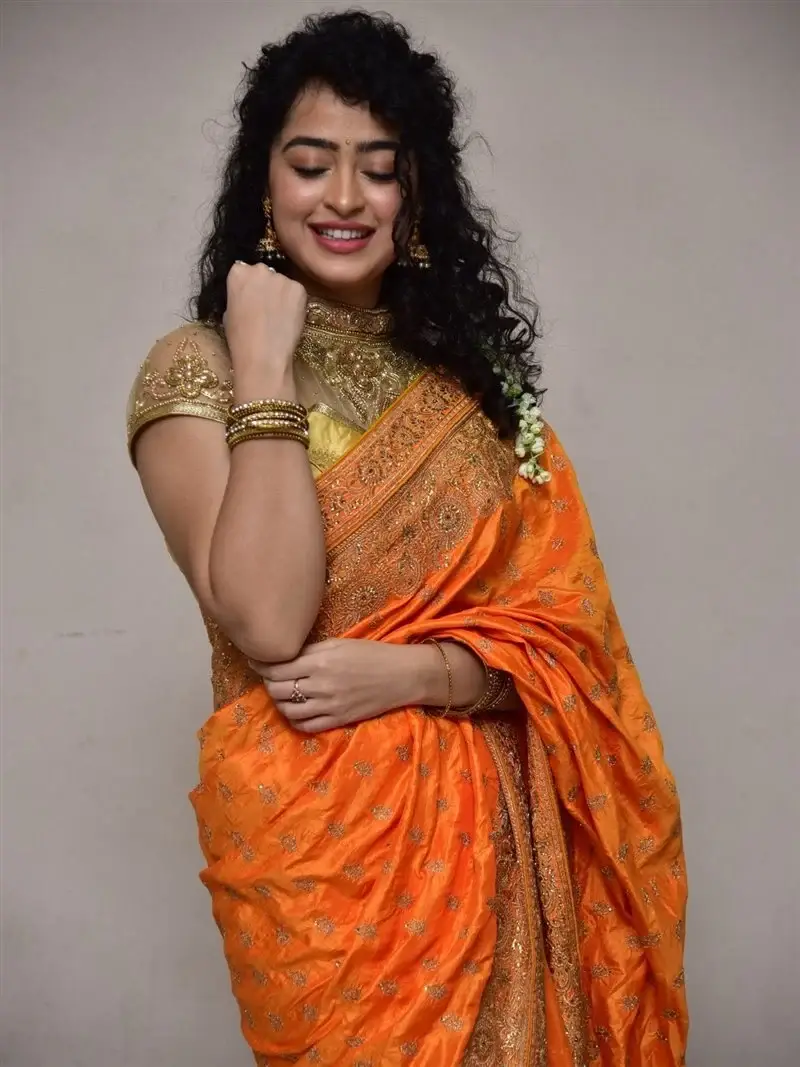 Actress Apsara Rani in Orange Saree at Talakona Movie Launch